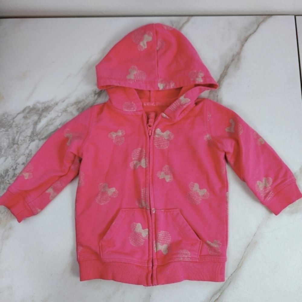 Disney Jumping Beans Toddler Girls Pink Minnie Mouse Print Front Zip Hoodie, 18M